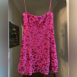 Fashion Nova Pink Sequin Skater Dress-Size L-NWT